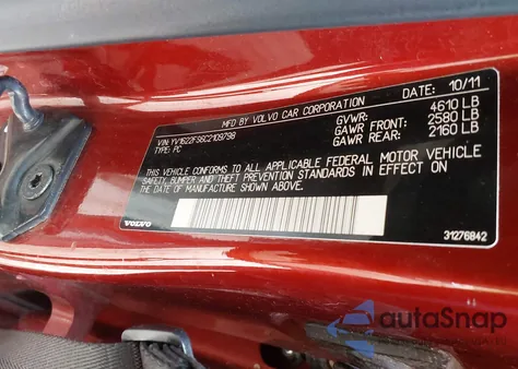 2012 Volvo S60 T5 from USA, damaged, VIN YV1622FS6C2109798
